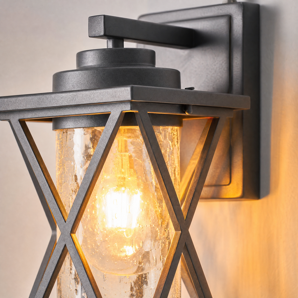 Farmhouse Matte Black Metal and Glass Outdoor Wall Lantern