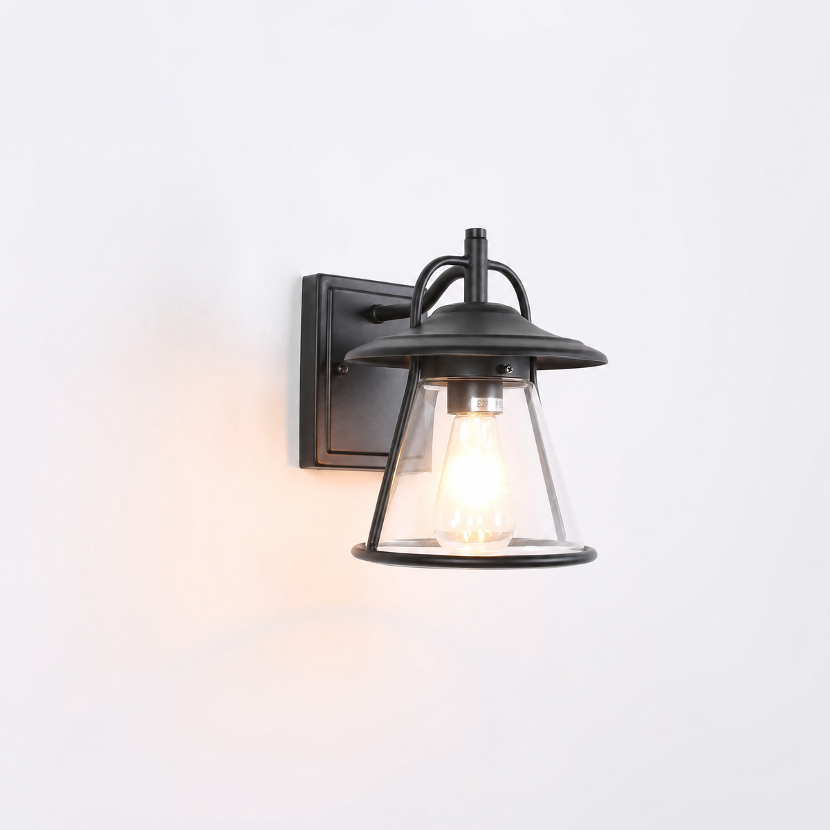 Farmhouse Matte Black Steel Outdoor Wall Lantern with Clear Glass