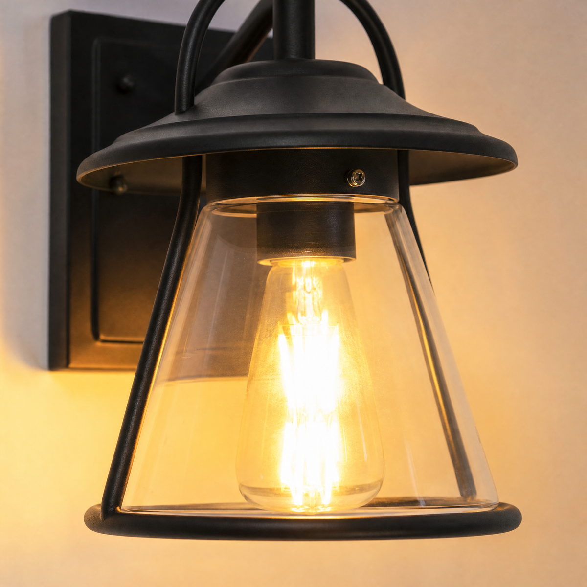 Farmhouse Matte Black Steel Outdoor Wall Lantern with Clear Glass