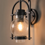Farmhouse Matte Black Steel Seeded Glass Globe Wall Sconce