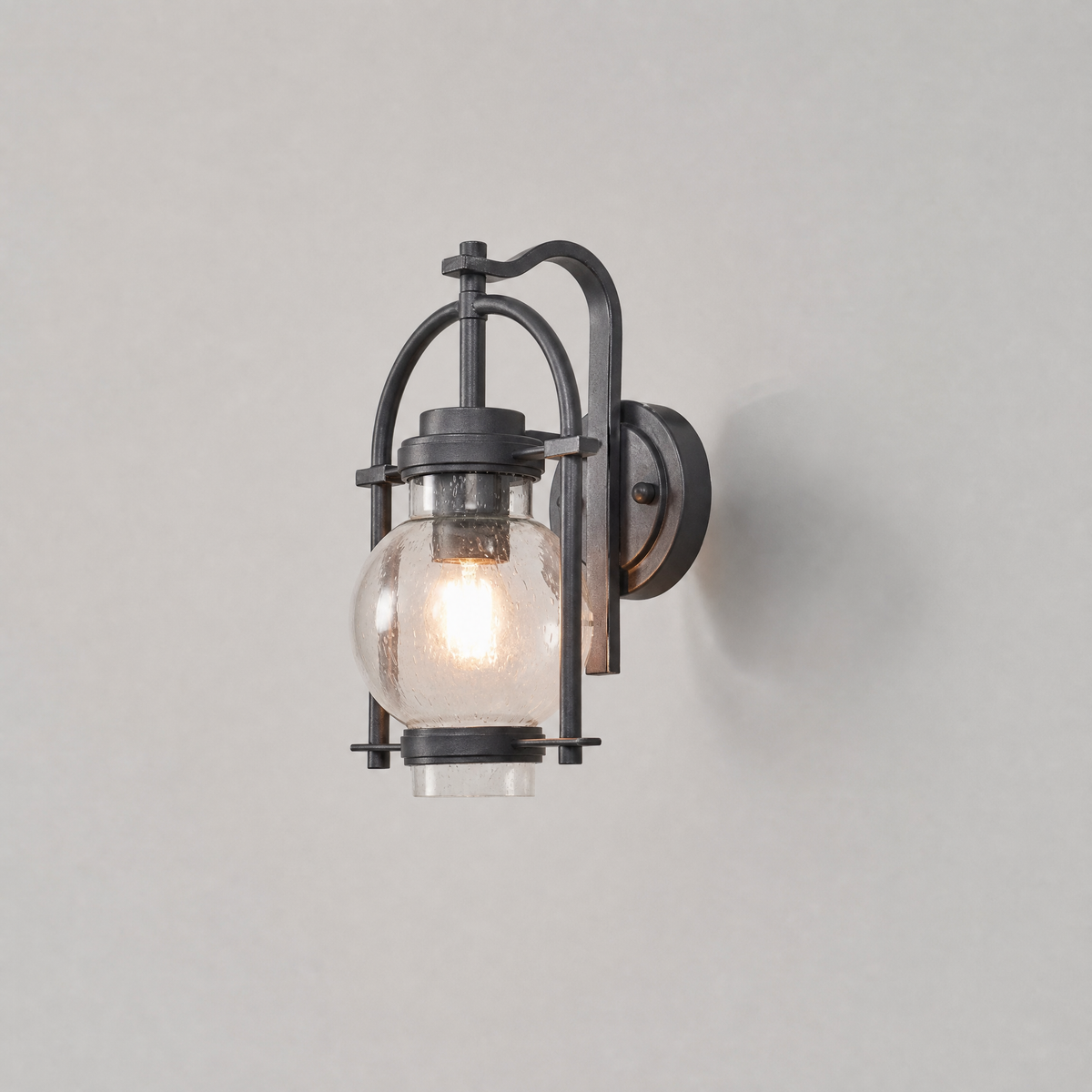 Farmhouse Matte Black Steel Seeded Glass Globe Wall Sconce