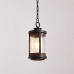 Farmhouse Matte Black Wood Grain Seeded Glass Chain Pendant