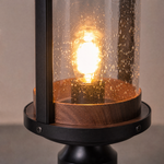 Farmhouse Matte Black Wood Grain Seeded Glass Pier Mount Light