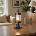 Farmhouse Matte Black Wood Grain Seeded Glass Pier Mount Light