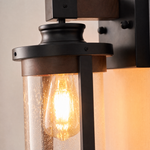 Farmhouse Matte Black Wood Grain Seeded Glass Wall Lantern