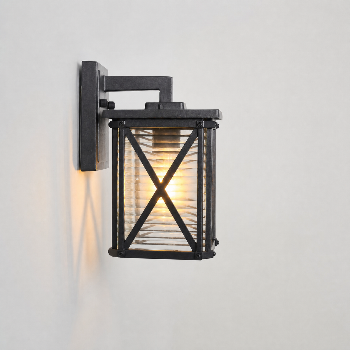Farmhouse Sand Black Aluminum X-Brace Outdoor Wall Lantern