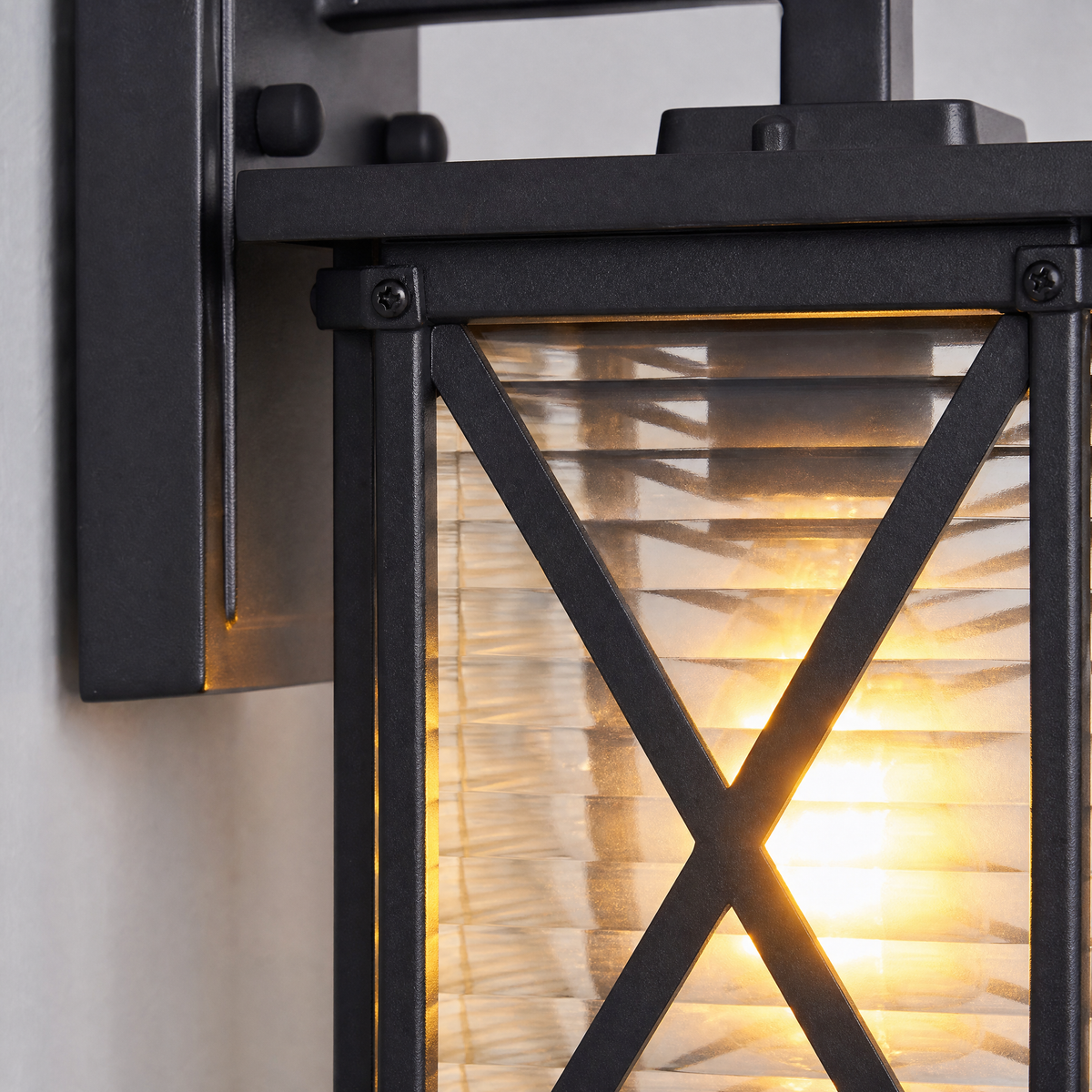 Farmhouse Sand Black Aluminum X-Brace Outdoor Wall Lantern