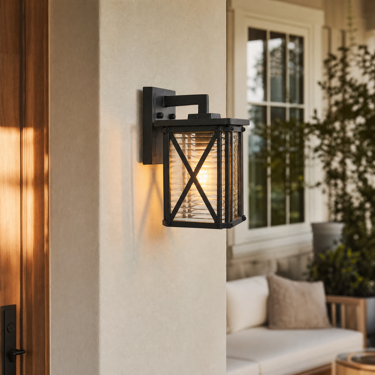 Farmhouse Sand Black Aluminum X-Brace Outdoor Wall Lantern
