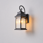 Farmhouse Sand Black Steel Scroll Arm Outdoor Wall Lantern