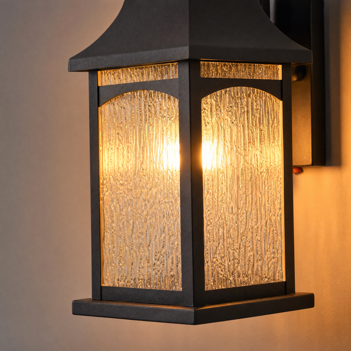 Farmhouse Sand Black Steel Scroll Arm Outdoor Wall Lantern