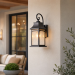Farmhouse Sand Black Steel Scroll Arm Outdoor Wall Lantern