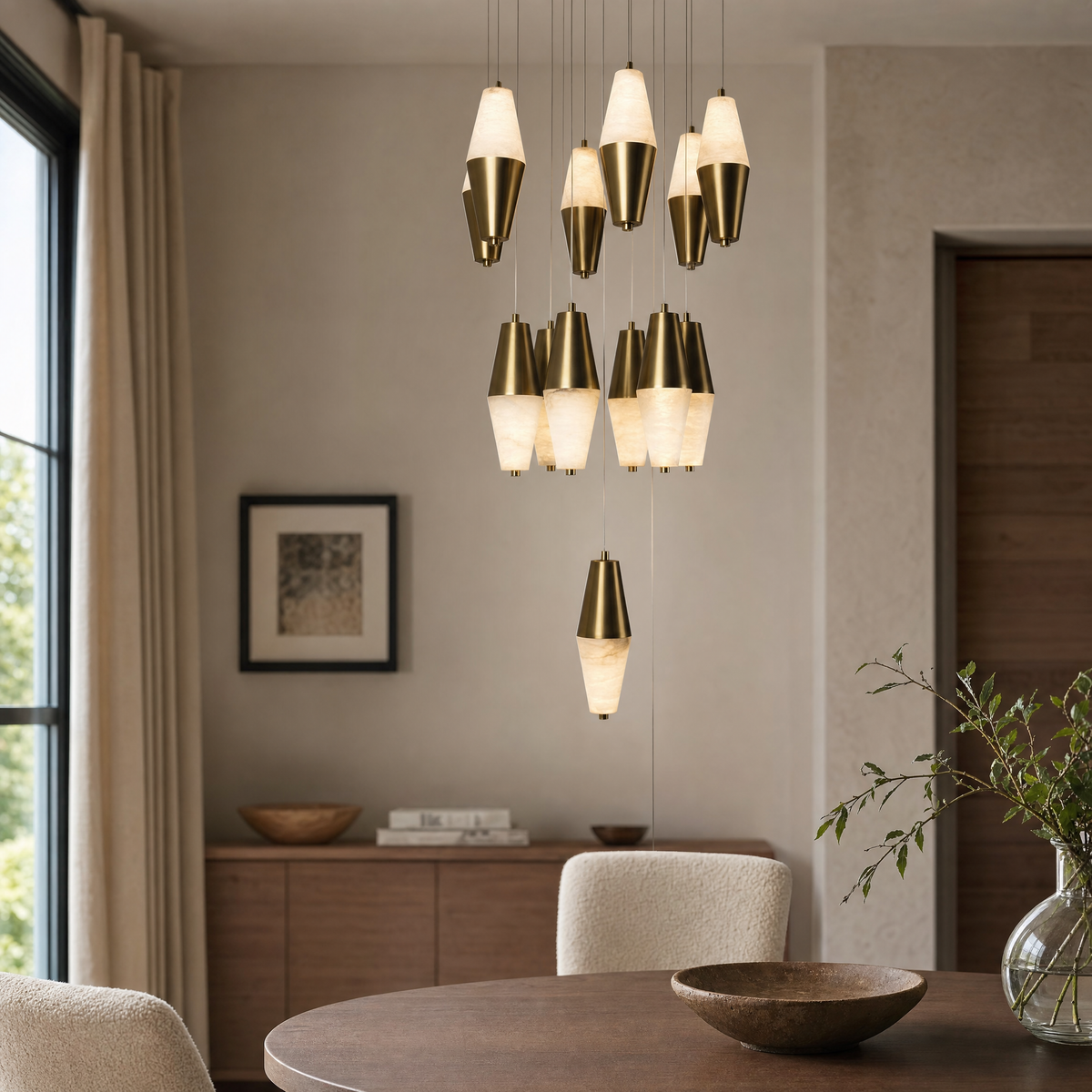Fiamora Alabaster Cascading Chandelier Modern