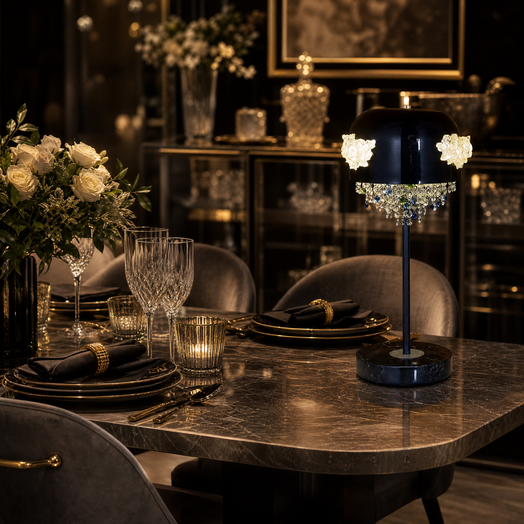 Floral Glory Modern Crystal Table Lamp