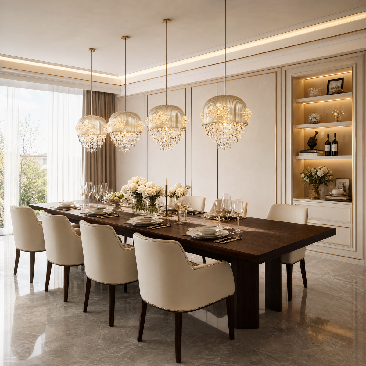 Floral Glory Modern Linear Dining Pendant Light