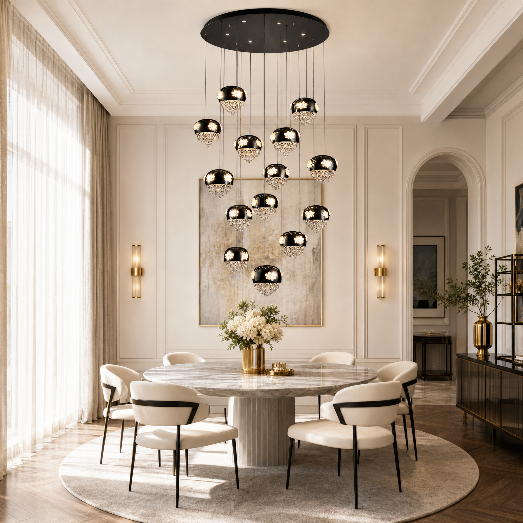 Floral Glory Modern Multi-Tier Cluster Chandelier