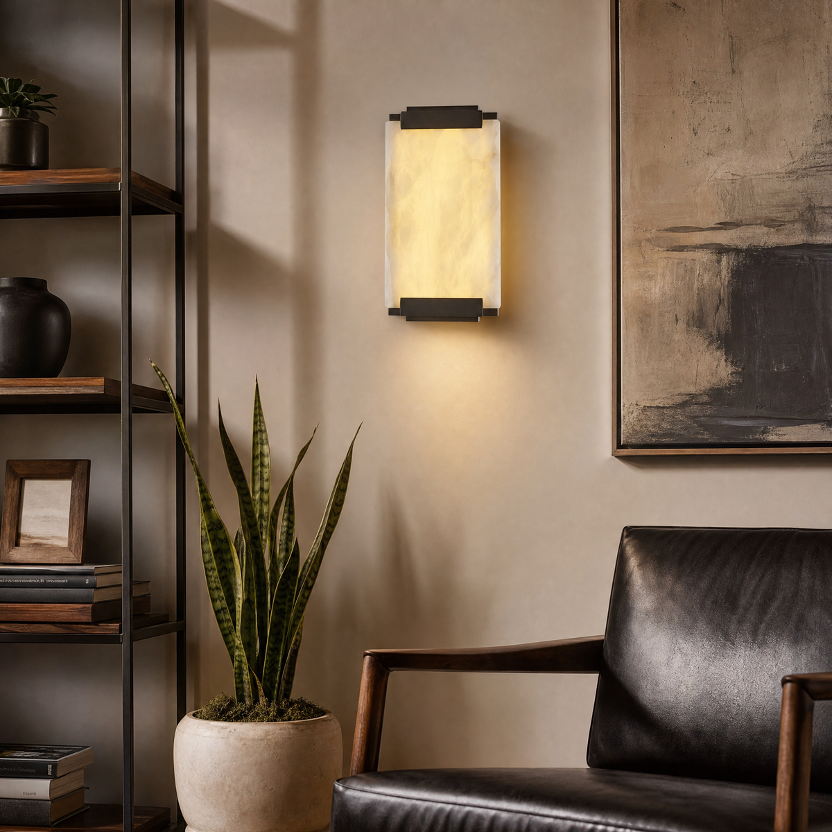 Framed Slab Corner Bracket Alabaster Wall Sconce