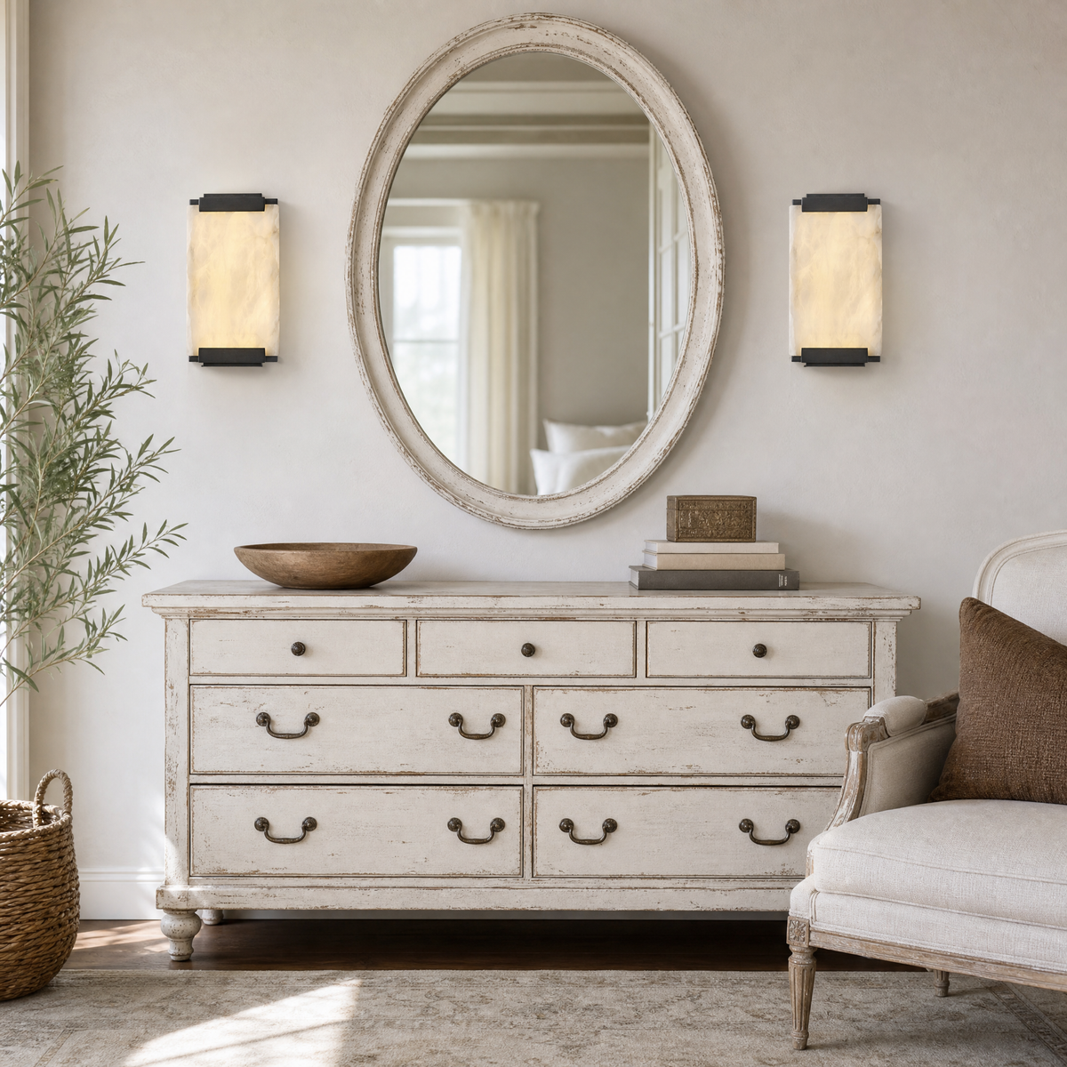Framed Slab Corner Bracket Alabaster Wall Sconce
