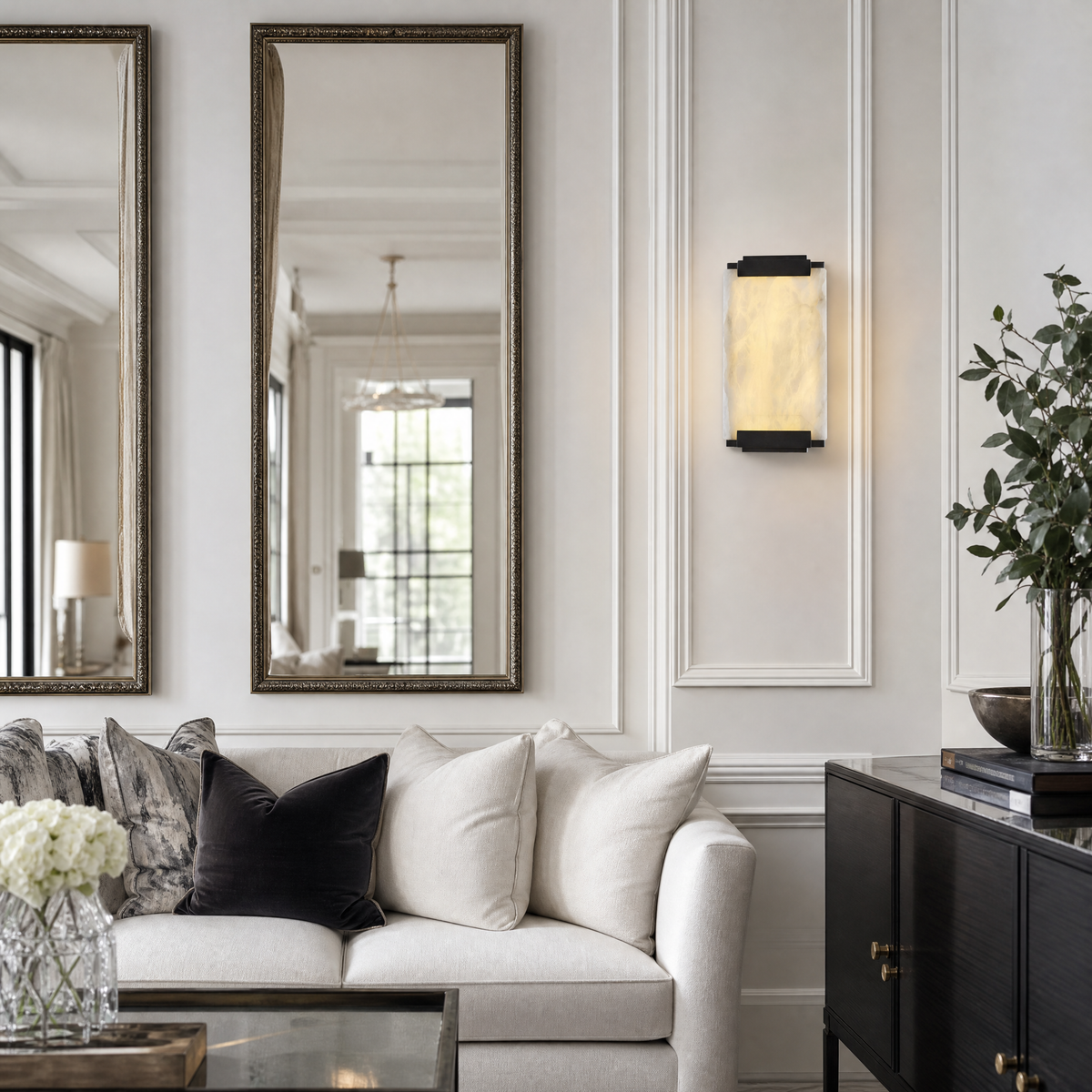 Framed Slab Corner Bracket Alabaster Wall Sconce