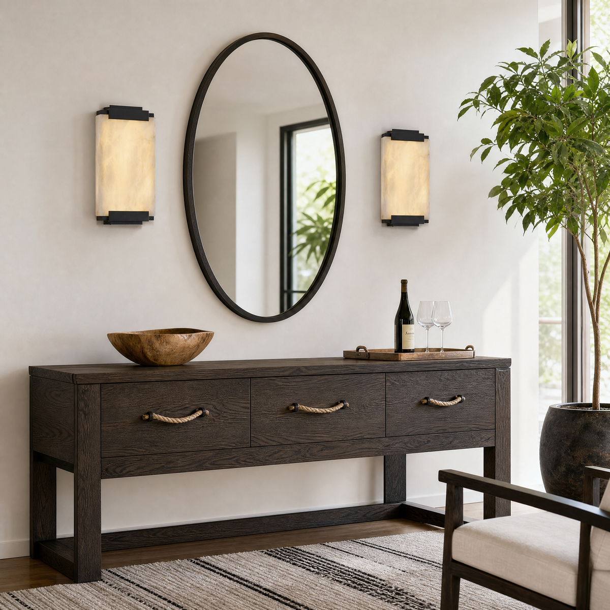 Framed Slab Corner Bracket Alabaster Wall Sconce