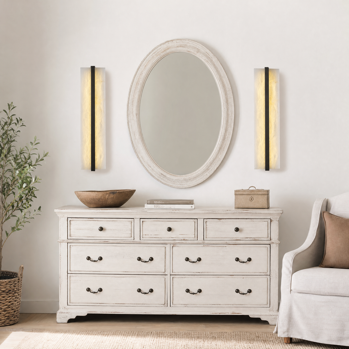 Framed Slab Open Frame Alabaster Vertical Wall Sconce
