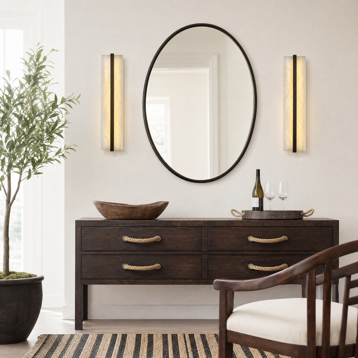 Framed Slab Open Frame Alabaster Vertical Wall Sconce