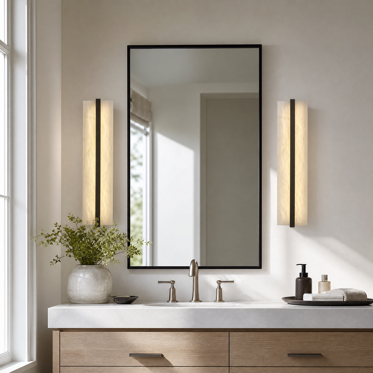 Framed Slab Open Frame Alabaster Vertical Wall Sconce