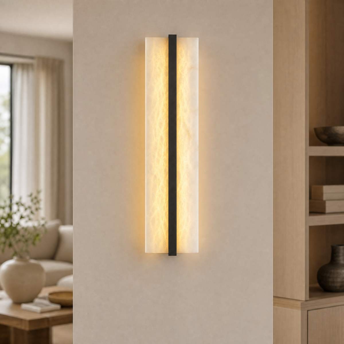 Framed Slab Open Frame Alabaster Vertical Wall Sconce