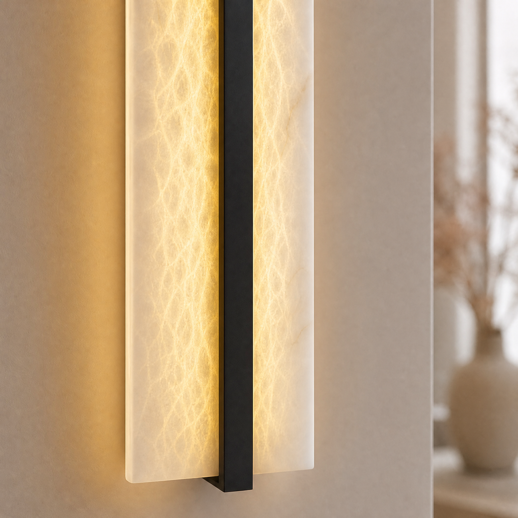 Framed Slab Open Frame Alabaster Vertical Wall Sconce