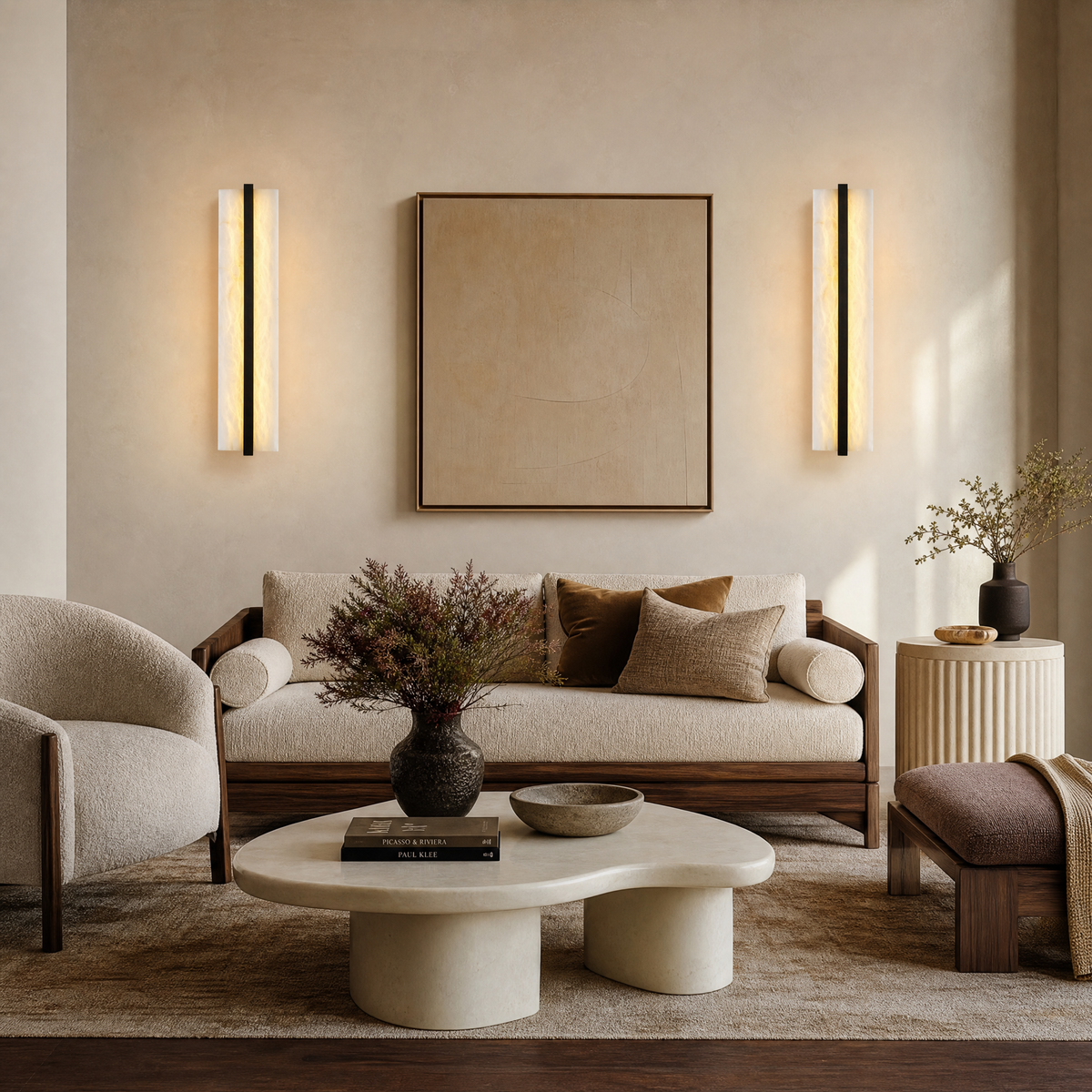 Framed Slab Open Frame Alabaster Vertical Wall Sconce