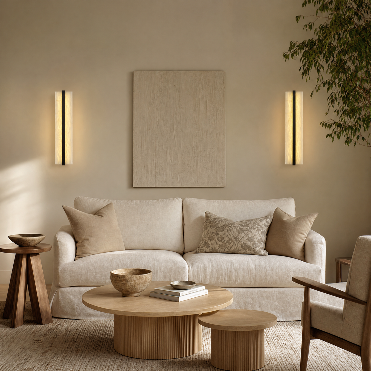 Framed Slab Open Frame Alabaster Vertical Wall Sconce