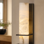 Framed Slab Vertical Column Alabaster Wall Sconce