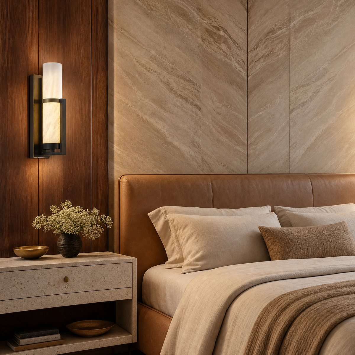 Framed Slab Vertical Column Alabaster Wall Sconce