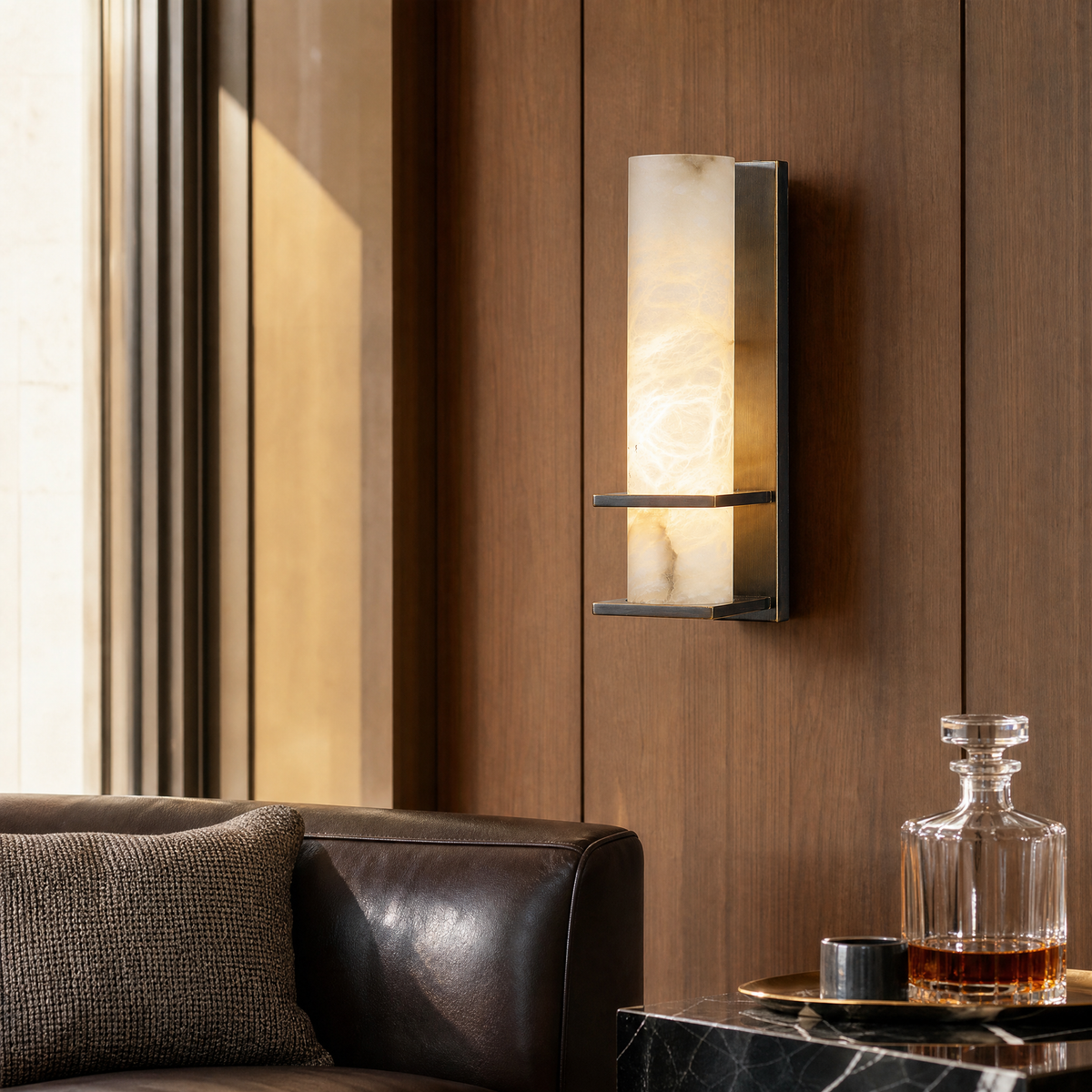 Framed Slab Vertical Column Alabaster Wall Sconce