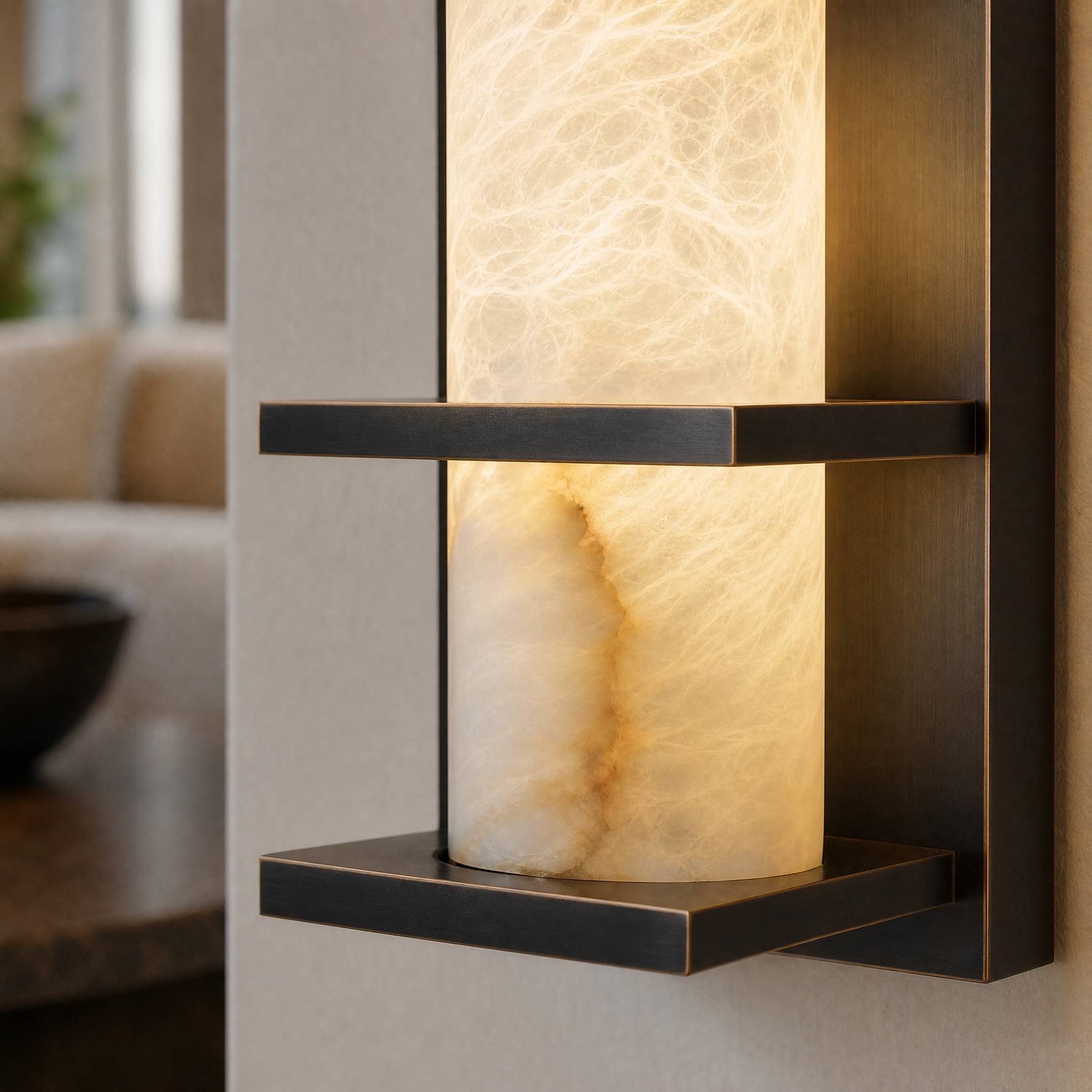 Framed Slab Vertical Column Alabaster Wall Sconce
