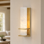 Framed Slab Vertical Column Alabaster Wall Sconce
