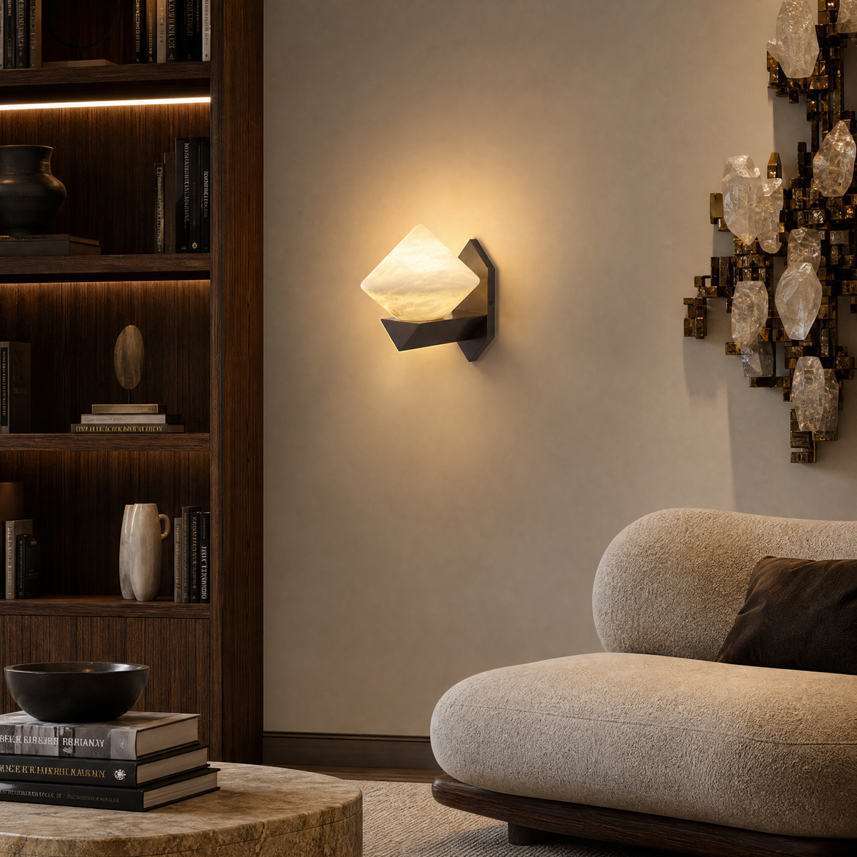 Geo Crystal Diamond Facet Alabaster Wall Sconce