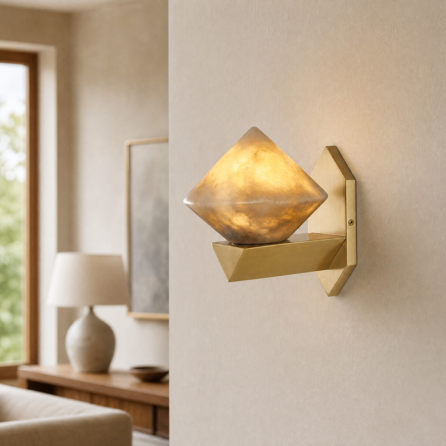 Geo Crystal Diamond Facet Alabaster Wall Sconce