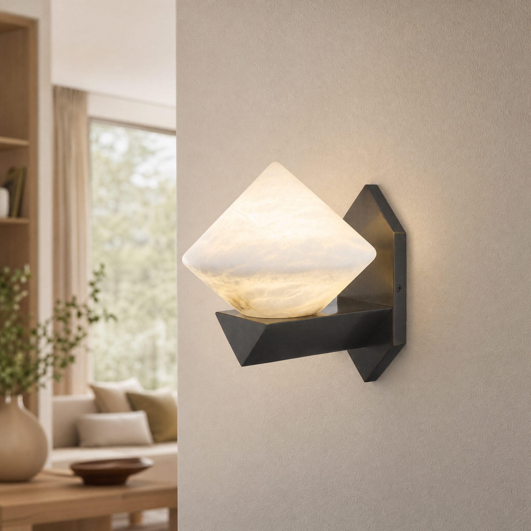 Geo Crystal Diamond Facet Alabaster Wall Sconce
