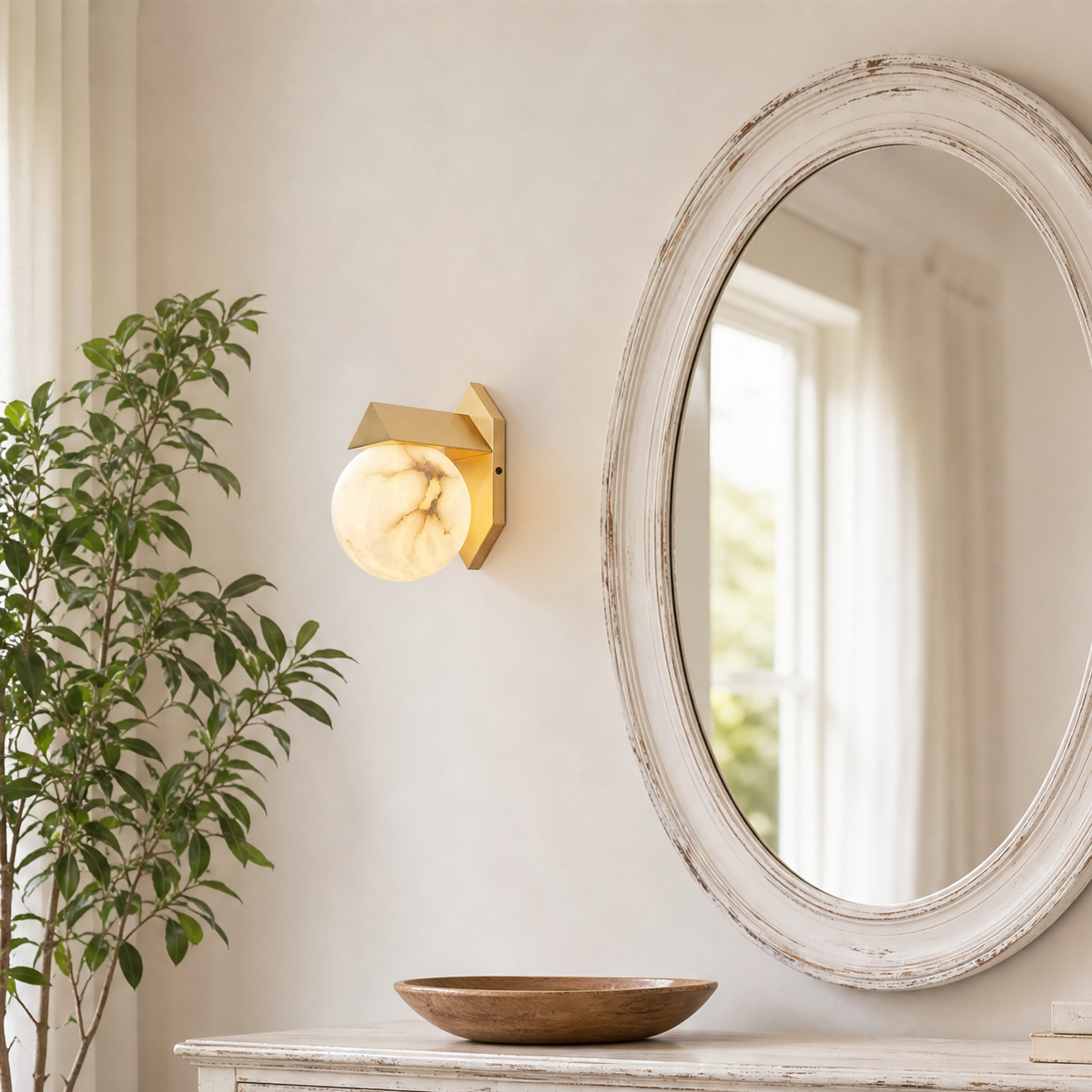 Geo Crystal Orb & Wedge Alabaster Wall Sconce