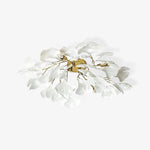 Elegant Gold Ginkgo Leaf Ceiling Lamp with White Ceramic Shades