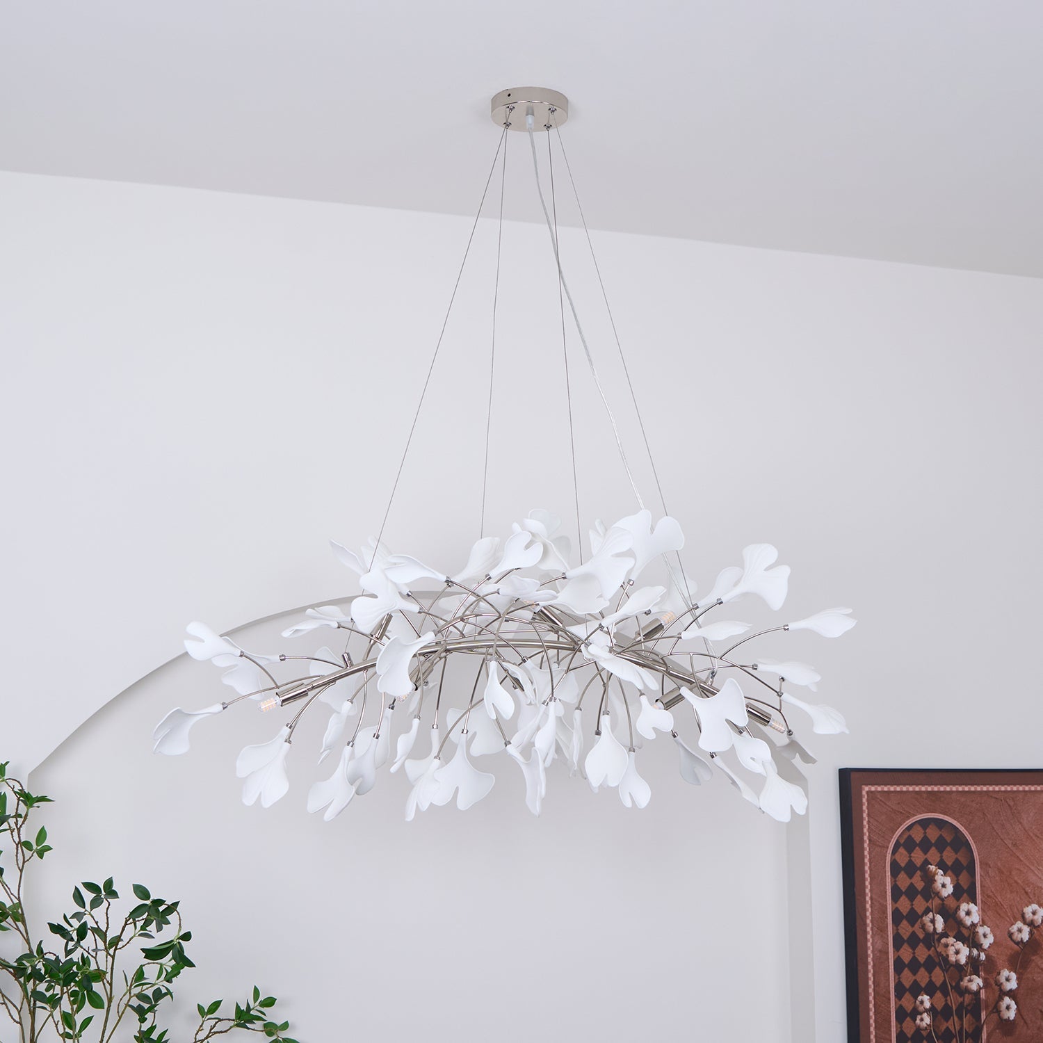 Gingko Chandelier N Luxury Ceramic Leaf Ceiling Light Gold White Nickel Finish