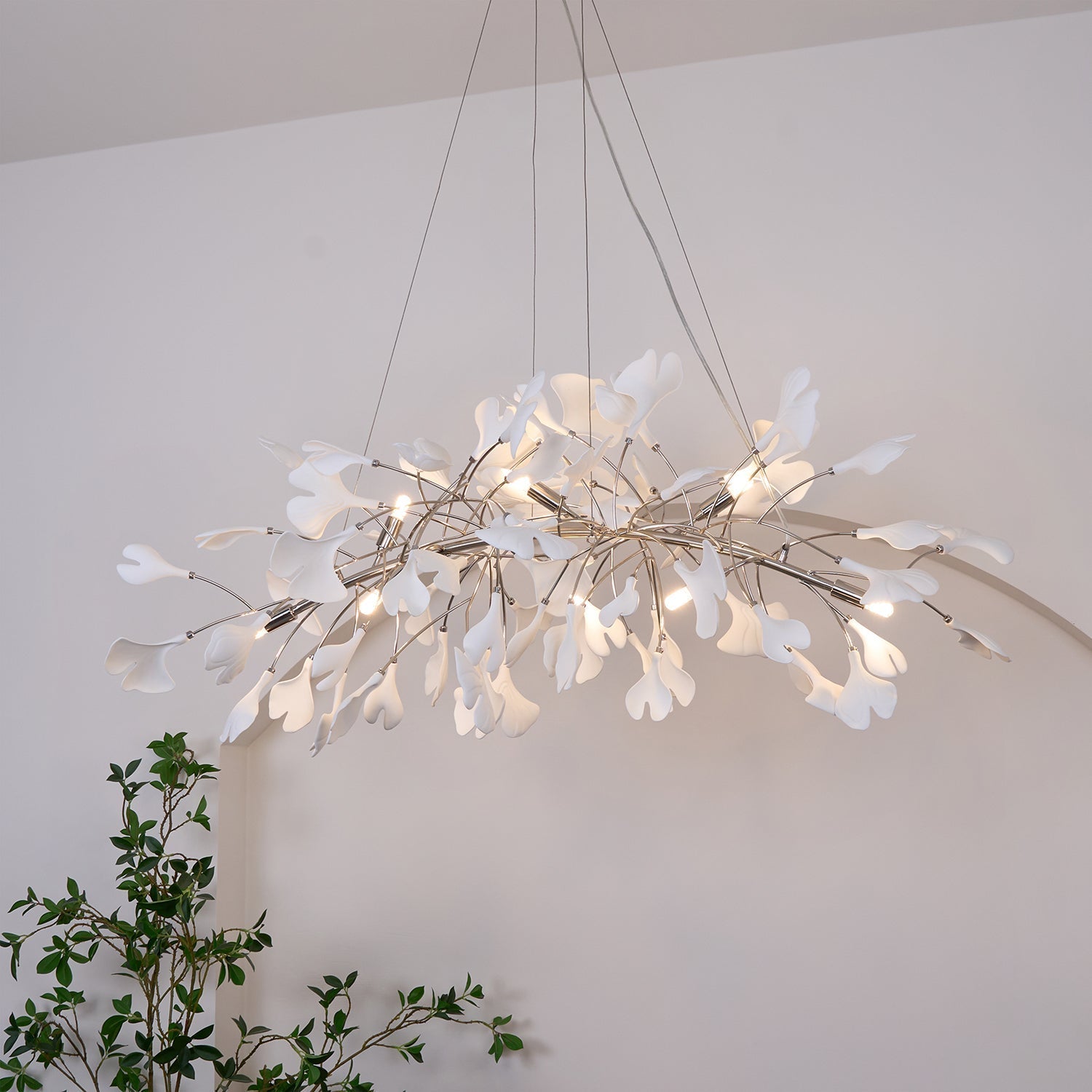 Gingko Chandelier N Luxury Ceramic Leaf Ceiling Light Gold White Nickel Finish
