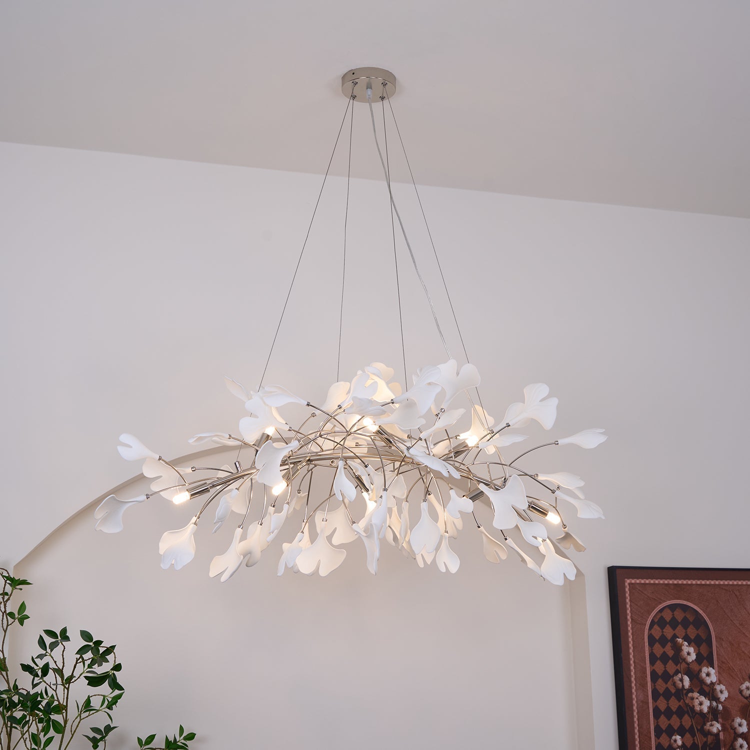 Gingko Chandelier N Luxury Ceramic Leaf Ceiling Light Gold White Nickel Finish