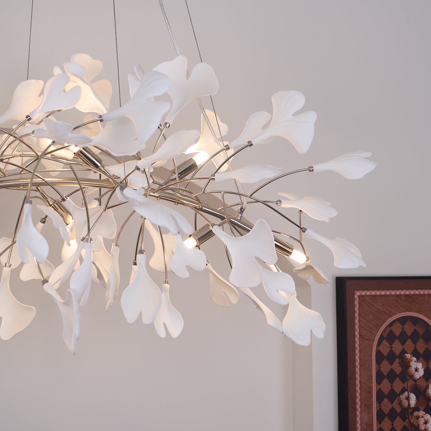 Gingko Chandelier N Luxury Ceramic Leaf Ceiling Light Gold White Nickel Finish