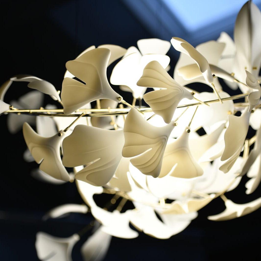 Gingko Chandelier N Luxury Ceramic Leaf Ceiling Light Gold White Nickel Finish