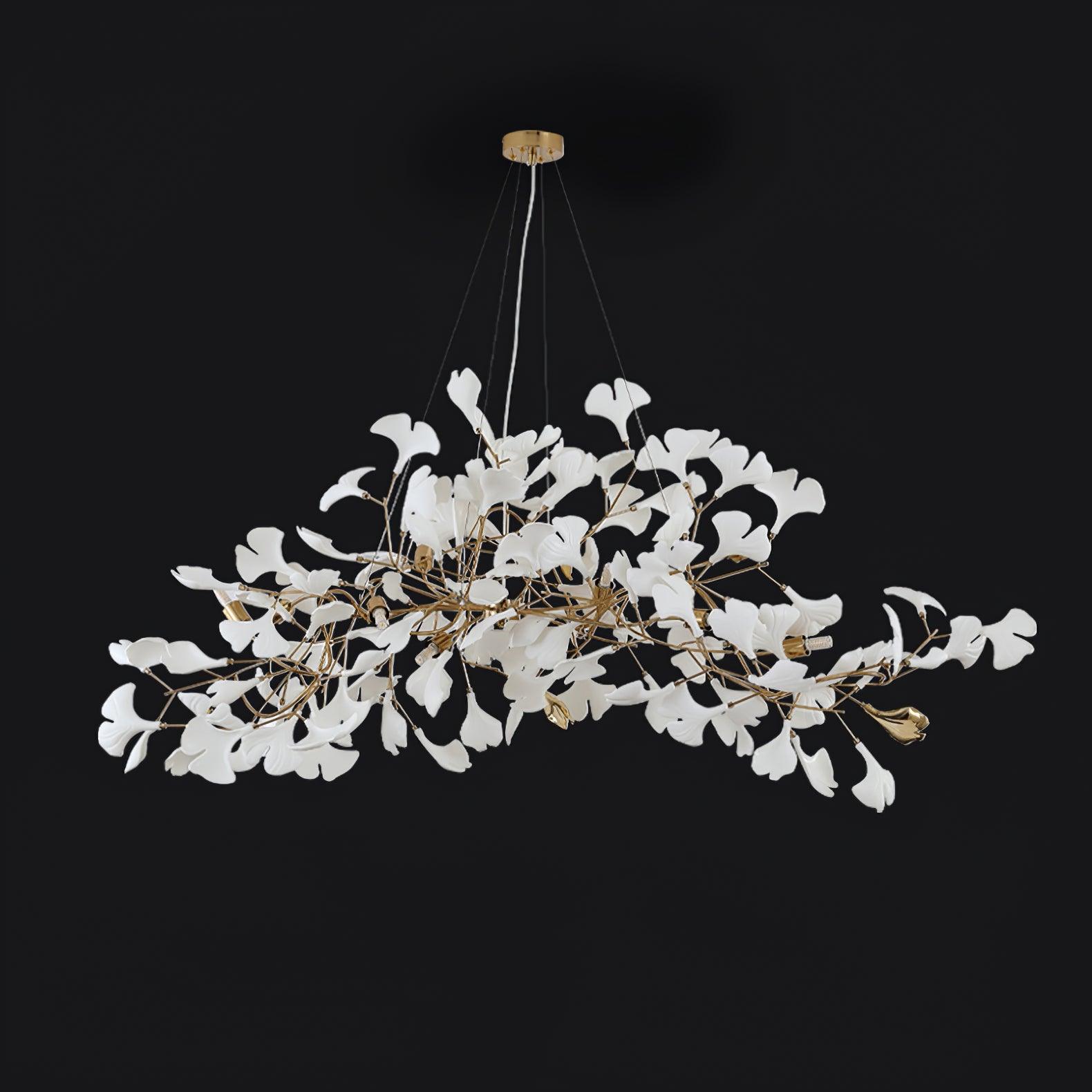 Gingko Chandelier N Luxury Ceramic Leaf Ceiling Light Gold White Nickel Finish