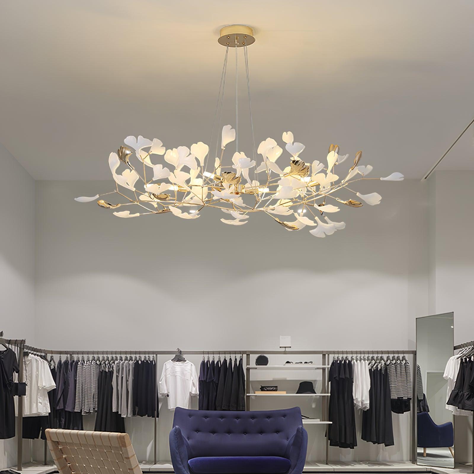 Gingko Chandelier N Luxury Ceramic Leaf Ceiling Light Gold White Nickel Finish