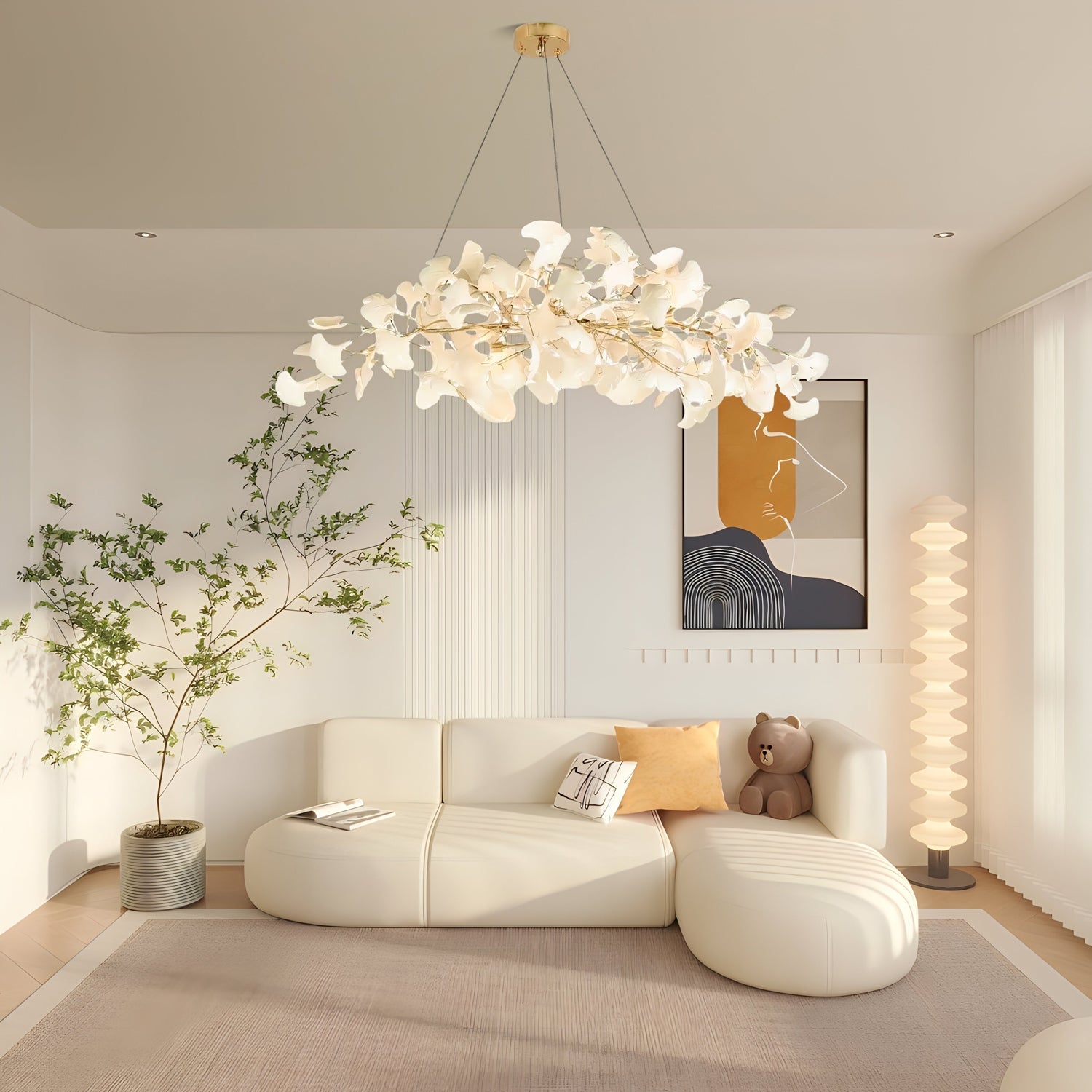 Gingko Chandelier N Luxury Ceramic Leaf Ceiling Light Gold White Nickel Finish