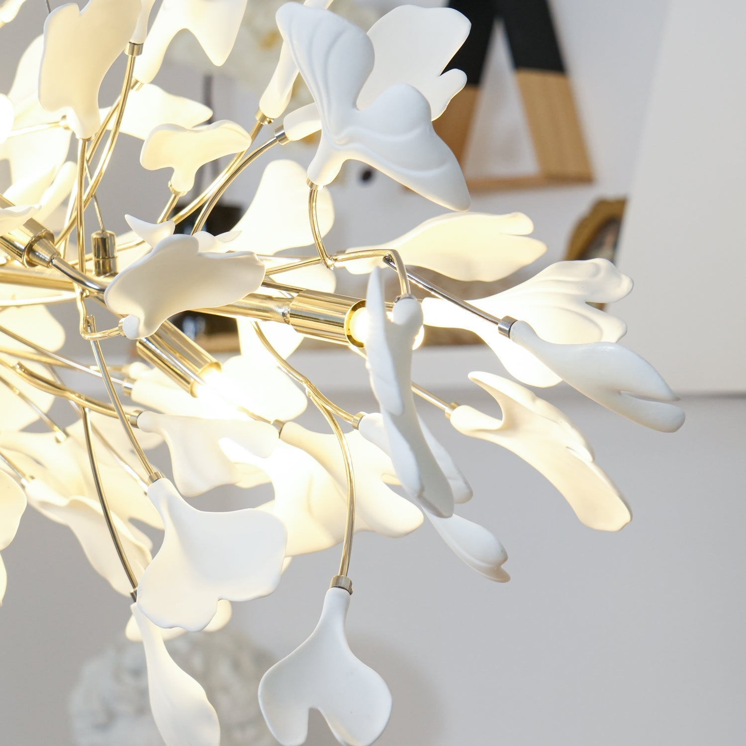 Gingko Chandelier N Luxury Ceramic Leaf Ceiling Light Gold White Nickel Finish