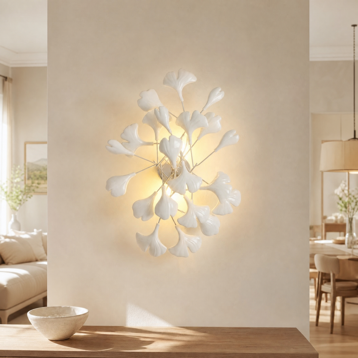 Ginkgo Leaf Ceramic Wall Sconce for Bedroom Hallway Living Room